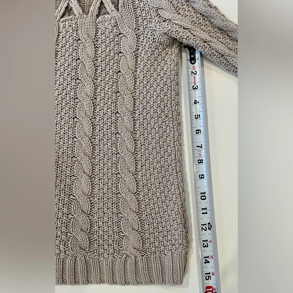 LC Lauren Conrad Lace Cotton Women's Taupe Cable Knit Sweater - Picture 7 of 14